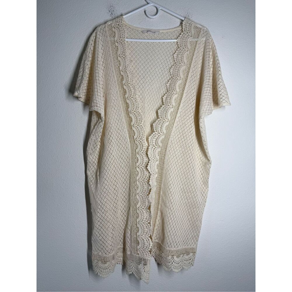 Promod Women’s Bohemian Crochet Lace Trim Cover Up Cardigan Cream One Size